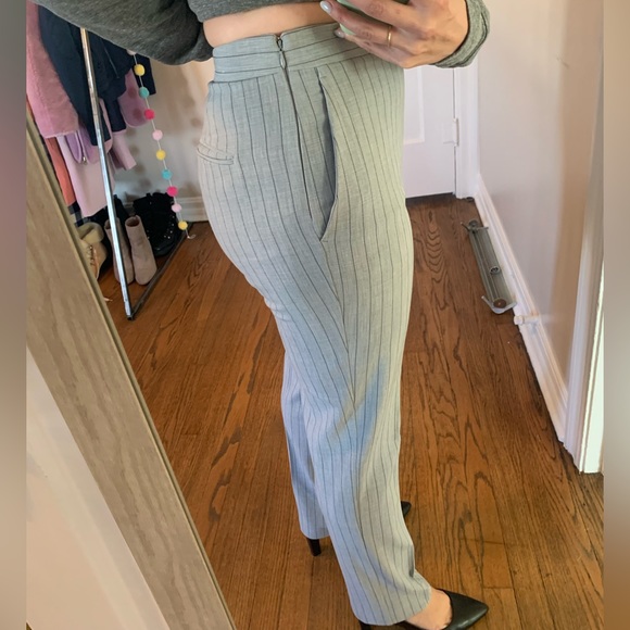 Ann Taylor Grey Pinstripe Strait Leg Slacks - Picture 2 of 7
